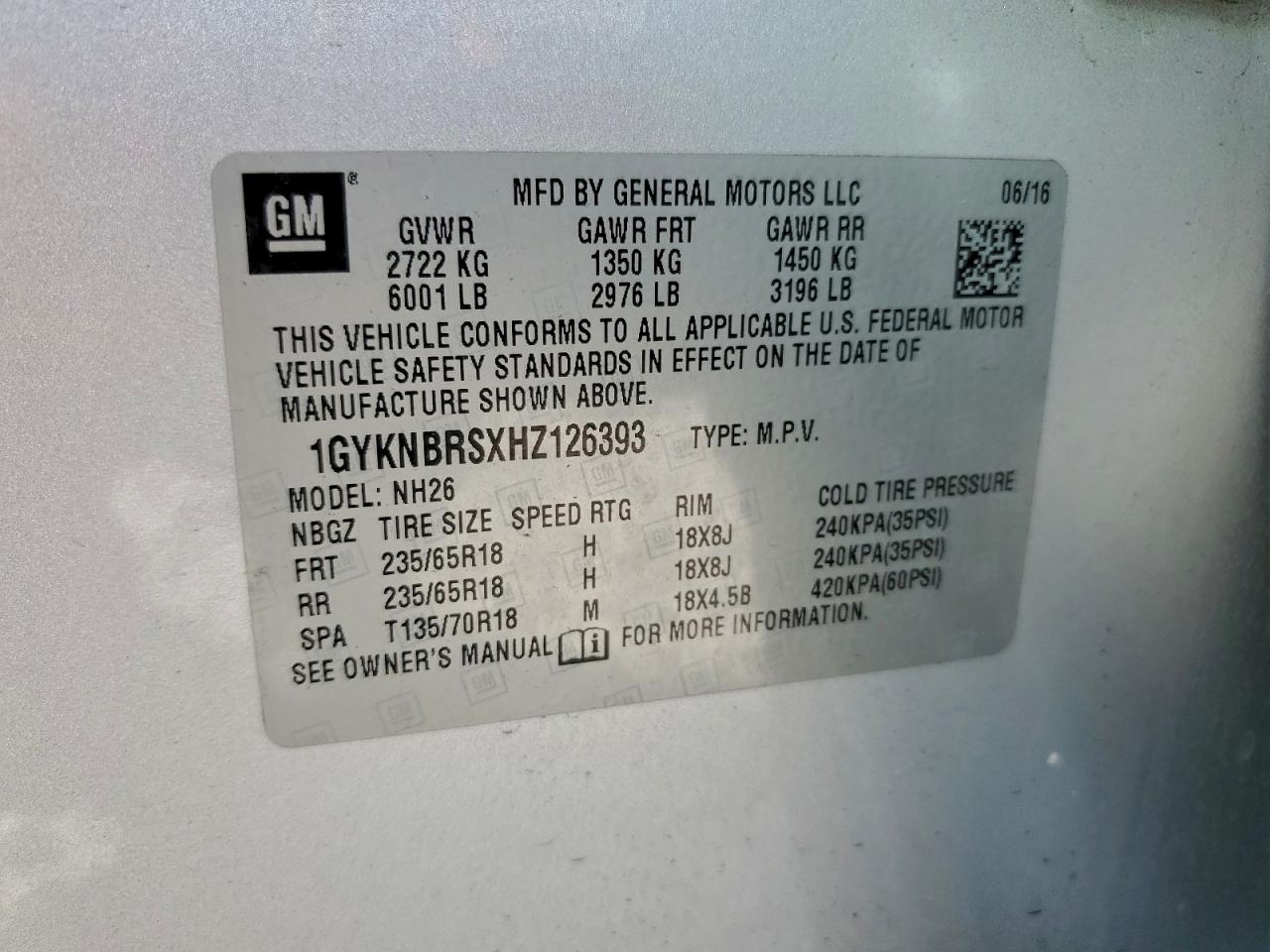 2017 Cadillac Xt5 Luxury VIN: 1GYKNBRSXHZ126393 Lot: 94238075