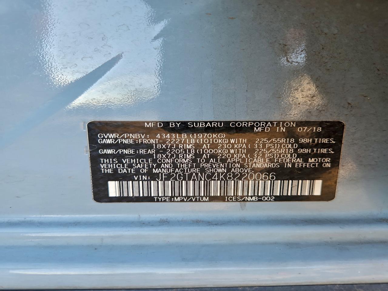 2019 Subaru Crosstrek Limited VIN: JF2GTANC4K8220066 Lot: 94384075