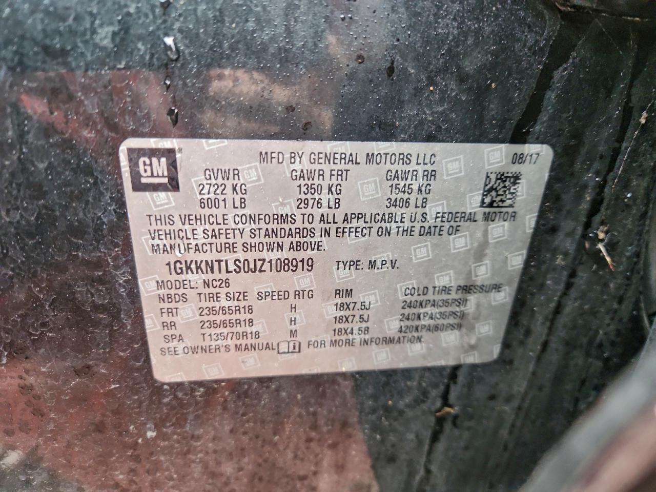 2018 GMC Acadia All Terrain VIN: 1GKKNTLS0JZ108919 Lot: 93683845