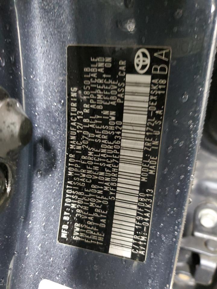 2014 Toyota Corolla L VIN: 5YFBURHE7EP063420 Lot: 92376775