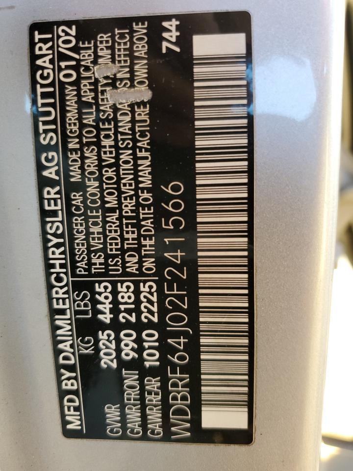 2002 Mercedes-Benz C 320 VIN: WDBRF64J02F241566 Lot: 90867465