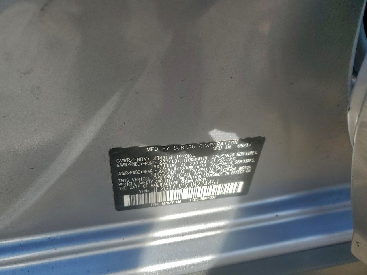 2018 Subaru Crosstrek Limited VIN: JF2GTAJCXJH224451 Lot: 94121245