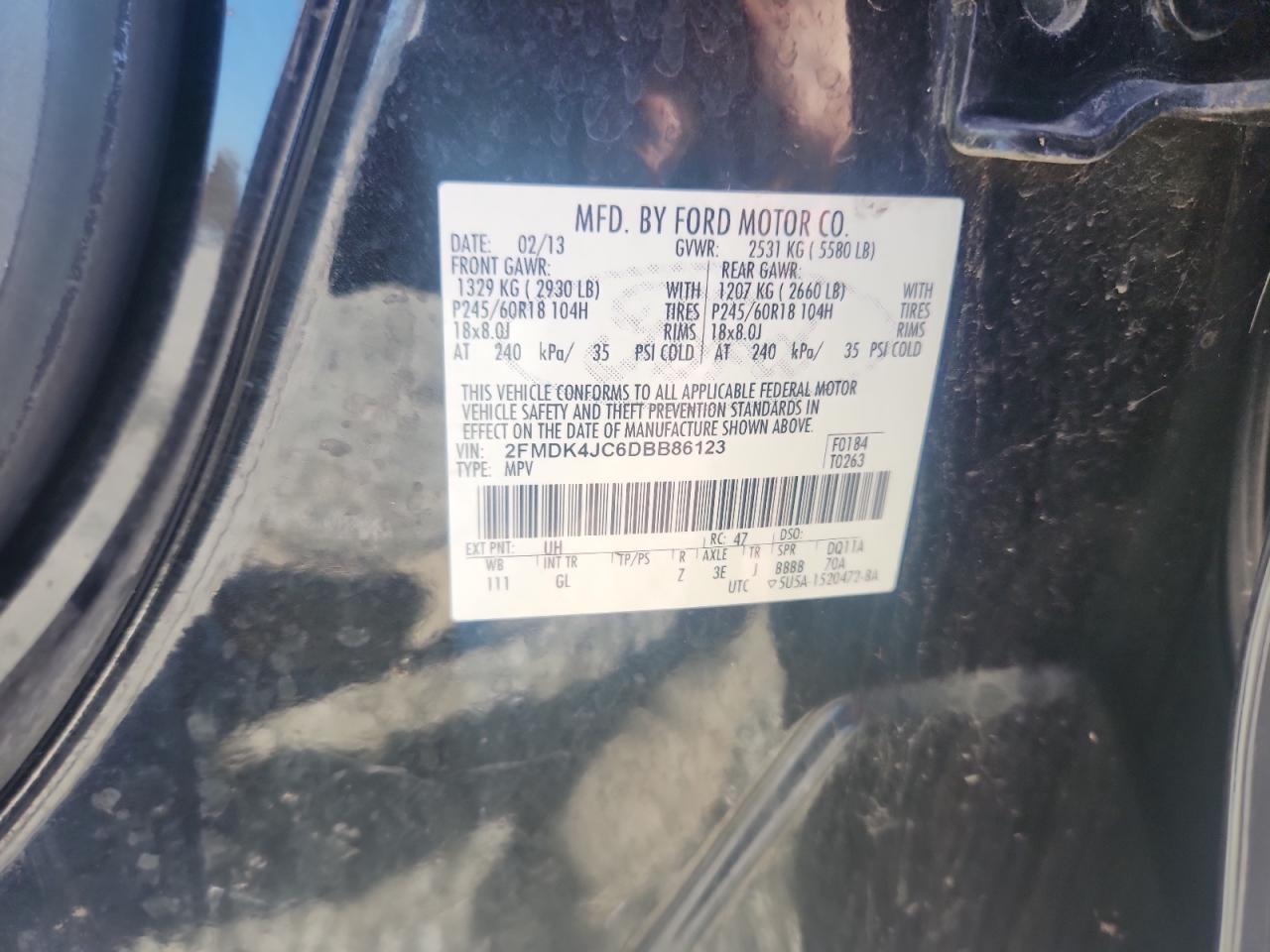 2013 Ford Edge Sel VIN: 2FMDK4JC6DBB86123 Lot: 92268585