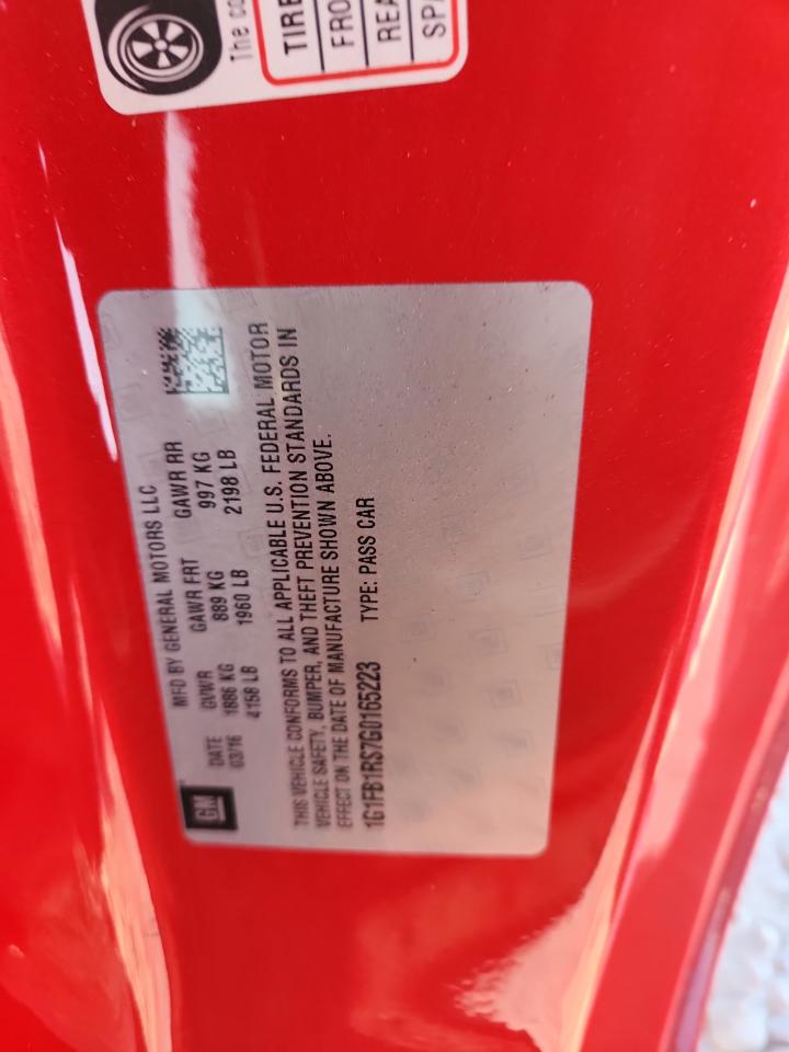 2016 Chevrolet Camaro Lt VIN: 1G1FB1RS7G0165223 Lot: 93369145