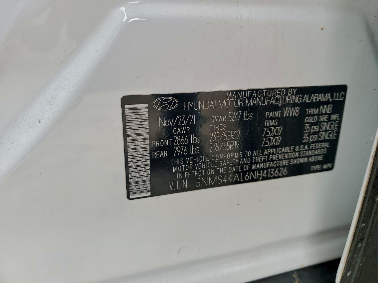 2022 Hyundai Santa Fe Limited VIN: 5NMS44AL6NH413626 Lot: 94245895