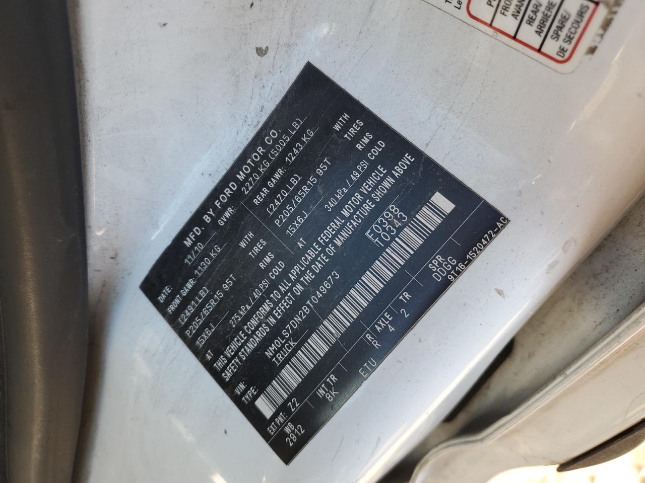 2011 Ford Transit Co Delivery Van VIN: NM0LS7DN2BT049673 Lot: 93188525