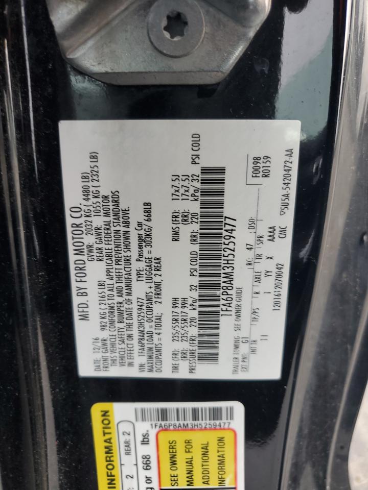 2017 Ford Mustang VIN: 1FA6P8AM3H5259477 Lot: 91713705