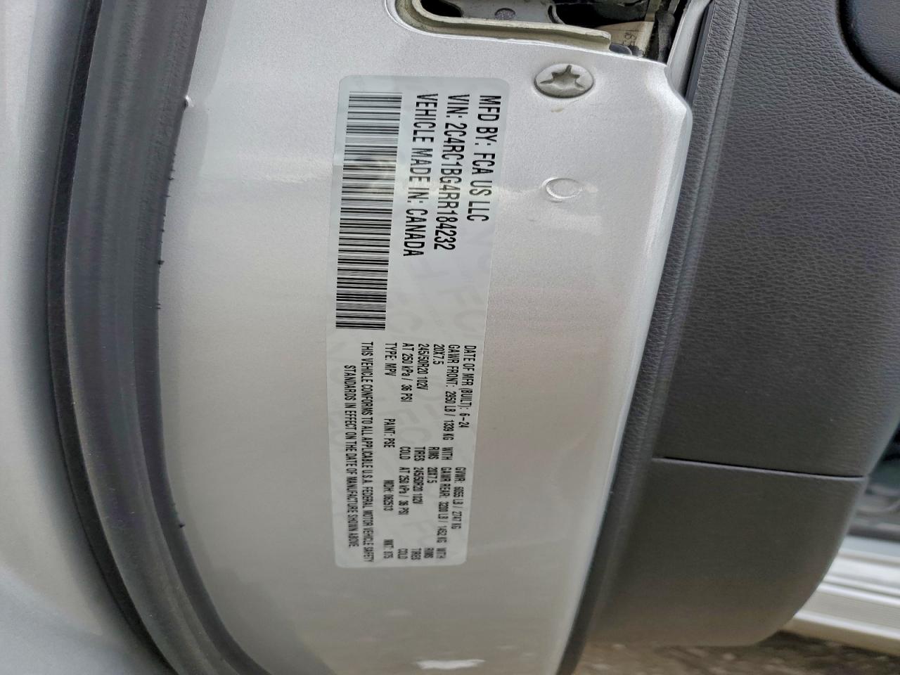 2024 Chrysler Pacifica Touring L VIN: 2C4RC1BG4RR184232 Lot: 93119475