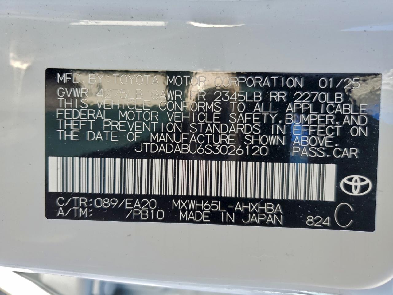 2025 Toyota Prius Le VIN: JTDADABU6S3026120 Lot: 94112865