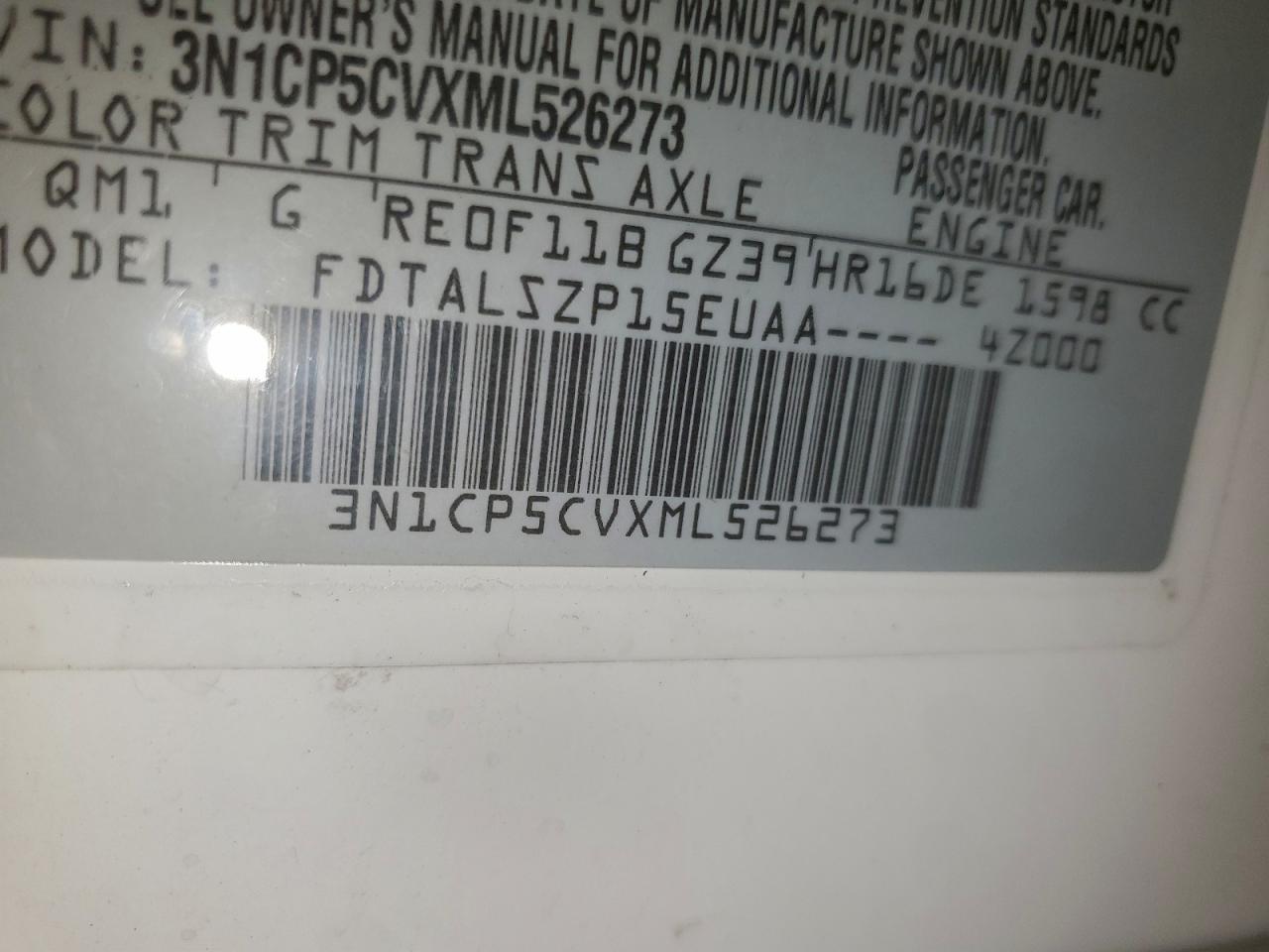 2021 Nissan Kicks Sv VIN: 3N1CP5CVXML526273 Lot: 95297745