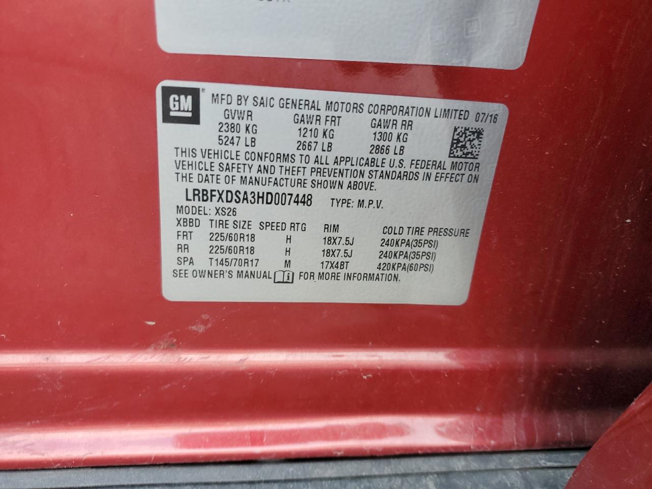 2017 Buick Envision Essence VIN: LRBFXDSA3HD007448 Lot: 92907315