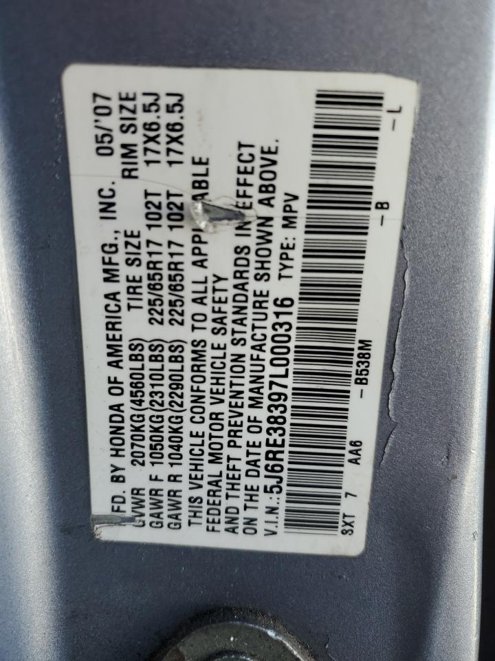 2007 Honda Cr-V Lx VIN: 5J6RE38397L000316 Lot: 93009815