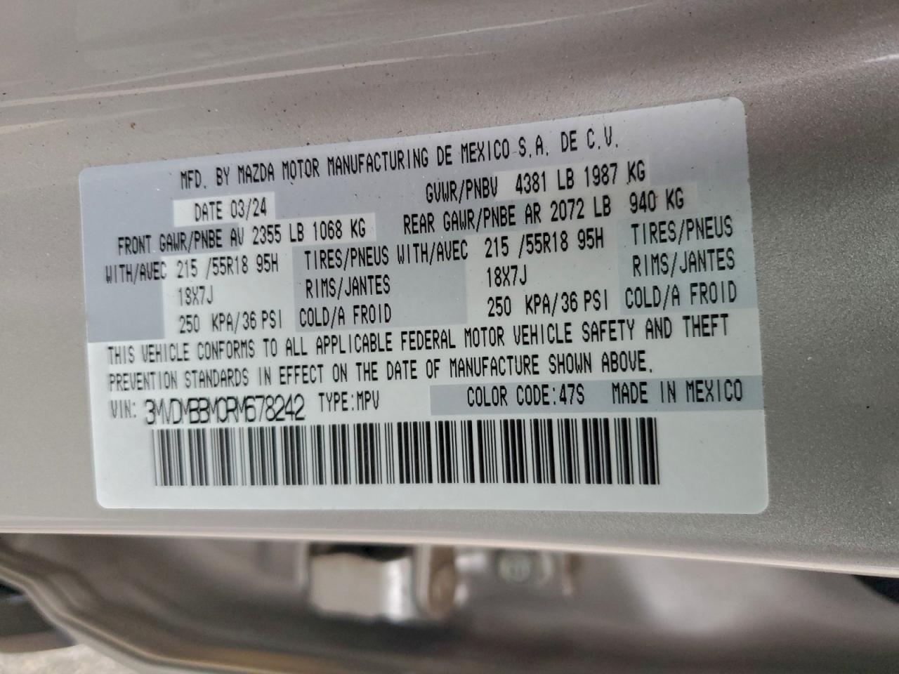 2024 Mazda Cx-30 Select VIN: 3MVDMBBM0RM678242 Lot: 93093475