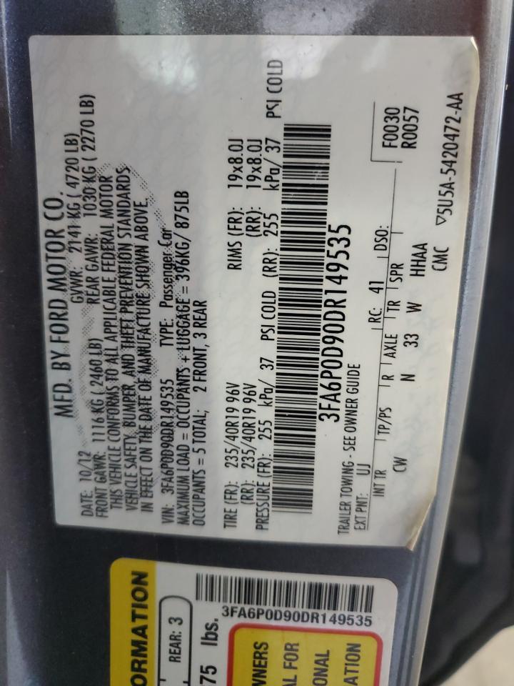 2013 Ford Fusion Titanium VIN: 3FA6P0D90DR149535 Lot: 92307935