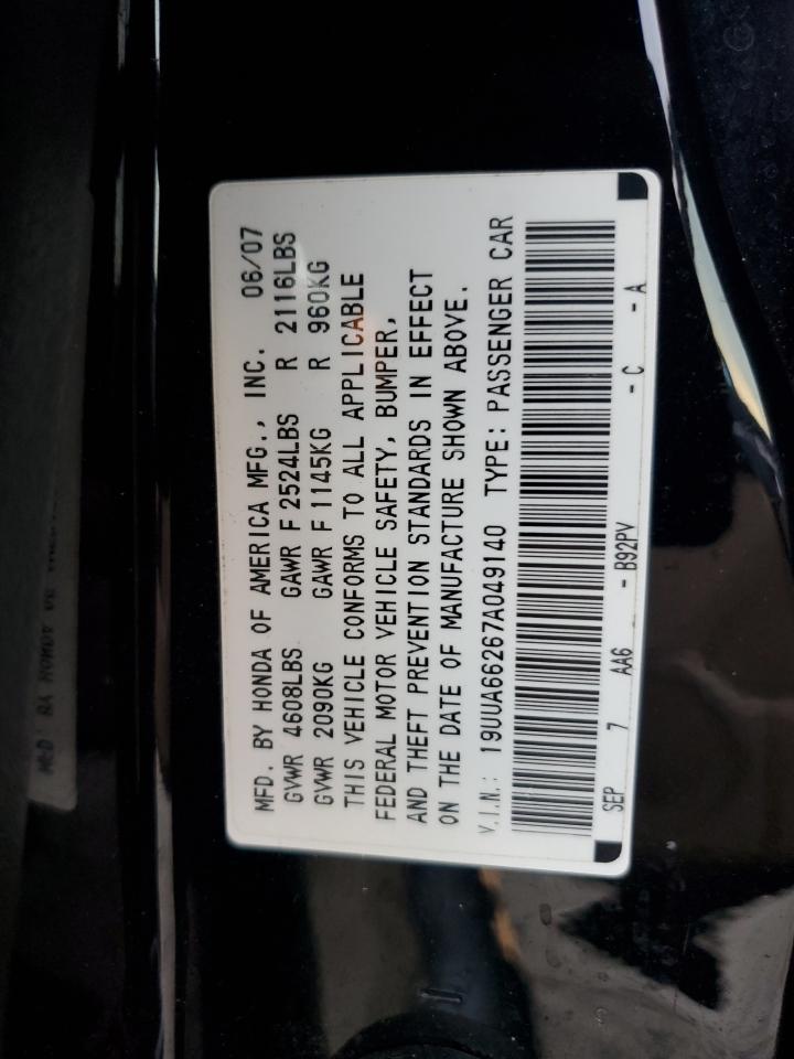 2007 Acura Tl VIN: 19UUA66267A049140 Lot: 93514125