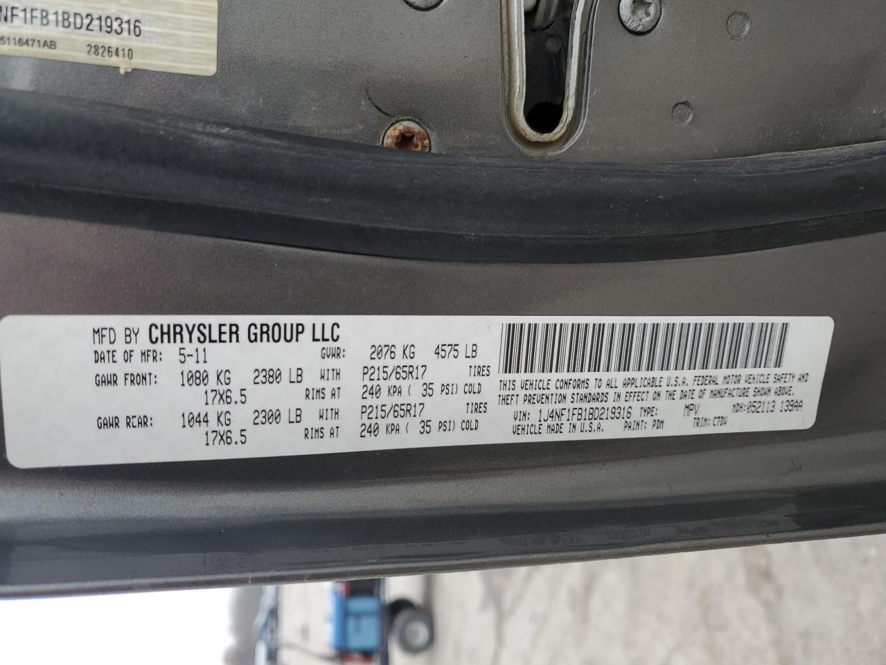 2011 Jeep Compass Sport VIN: 1J4NF1FB1BD219316 Lot: 93835655