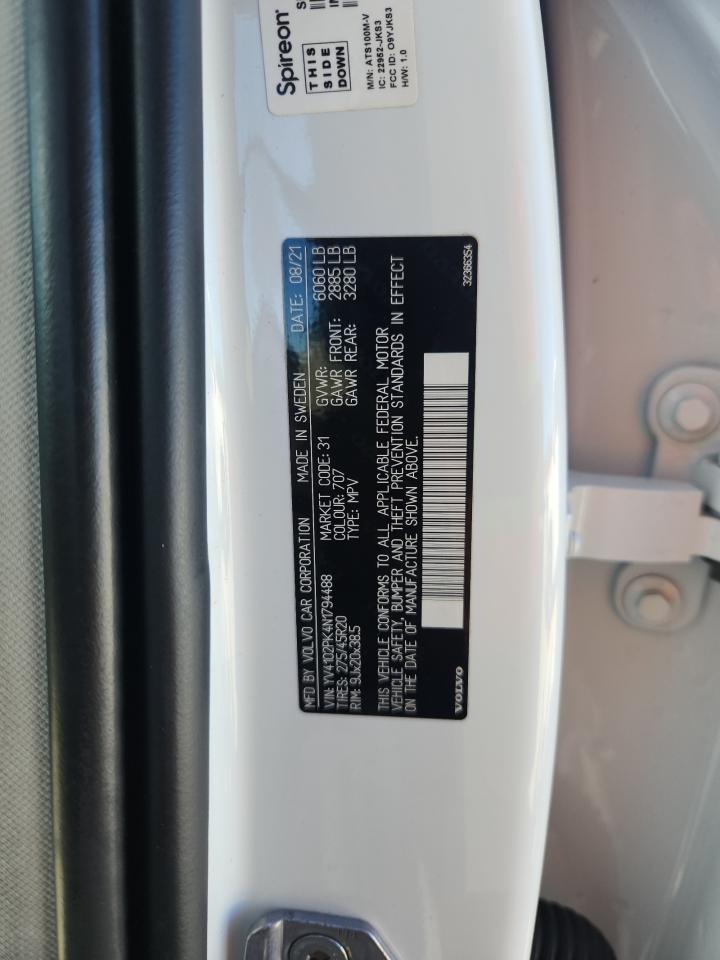 2022 Volvo Xc90 T5 Momentum VIN: YV4102PK4N1794488 Lot: 92701795