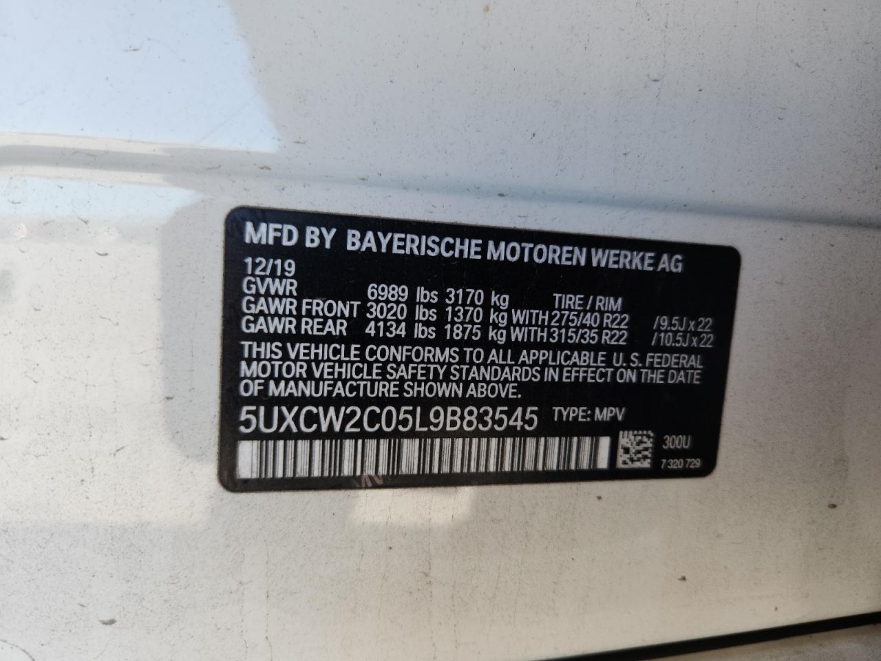 2020 BMW X7 xDrive40I VIN: 5UXCW2C05L9B83545 Lot: 92796505