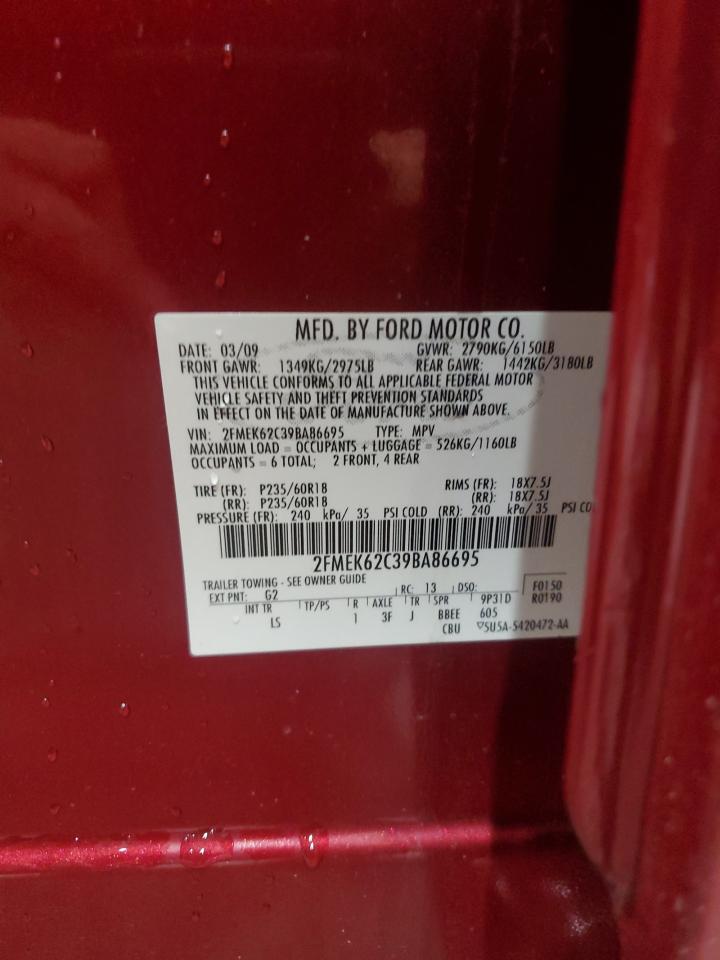 2009 Ford Flex Sel VIN: 2FMEK62C39BA86695 Lot: 93111205