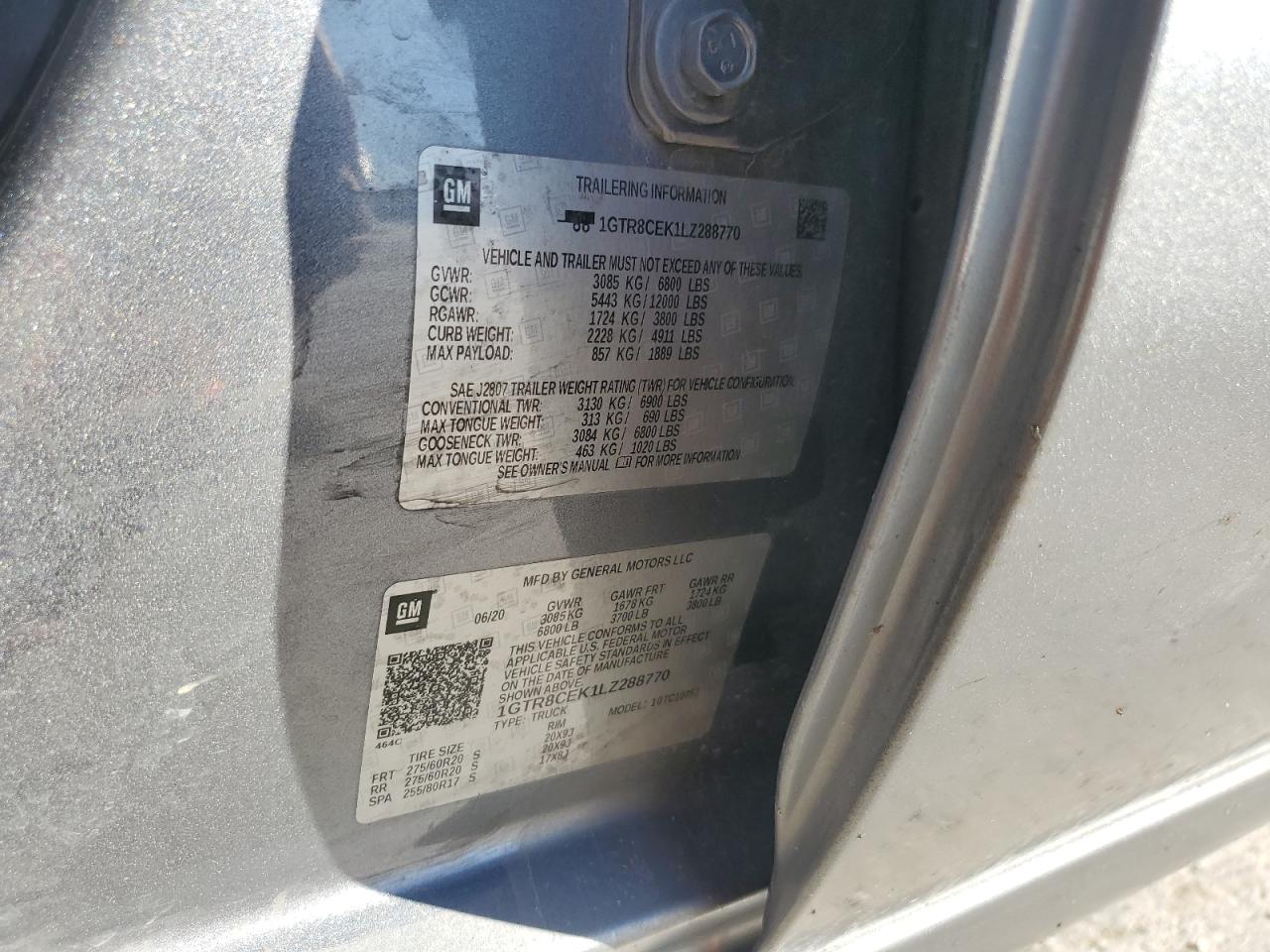 2020 GMC Sierra C1500 Elevation VIN: 1GTR8CEK1LZ288770 Lot: 85407965