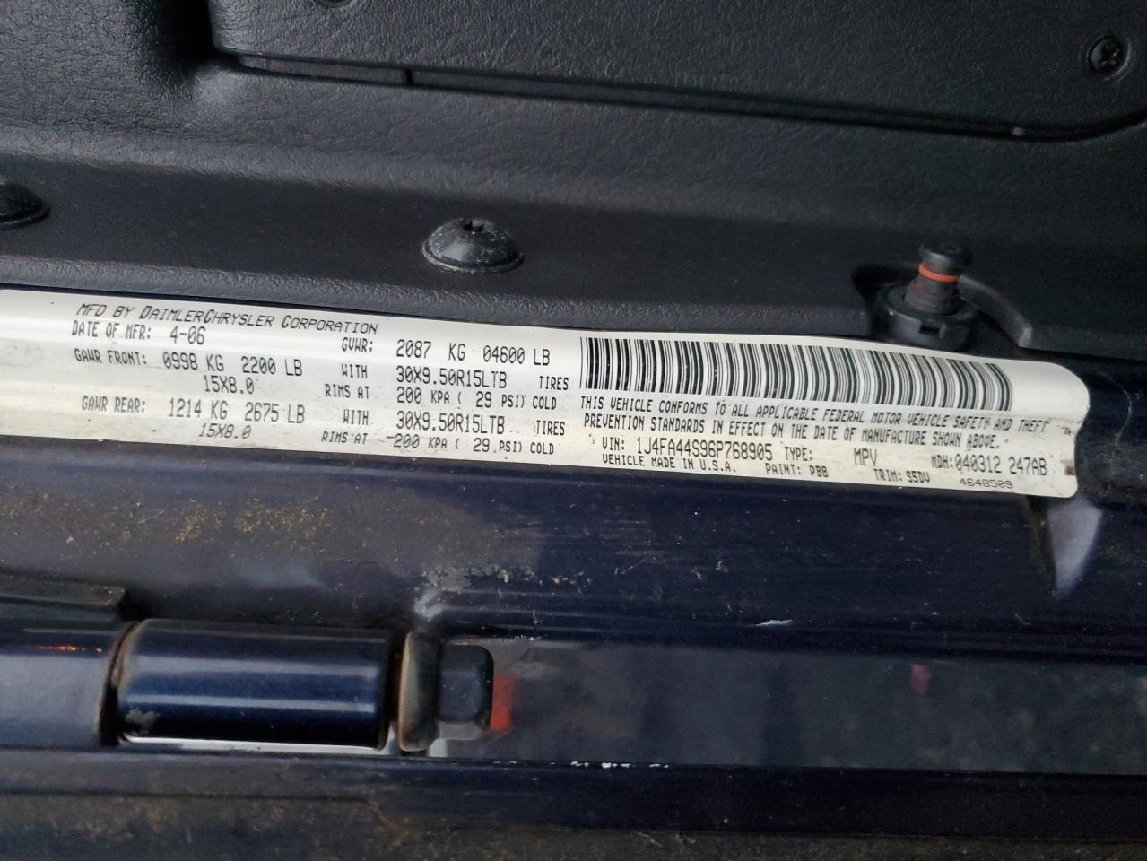 2006 Jeep Wrangler / Tj Unlimited VIN: 1J4FA44S96P768905 Lot: 93214855