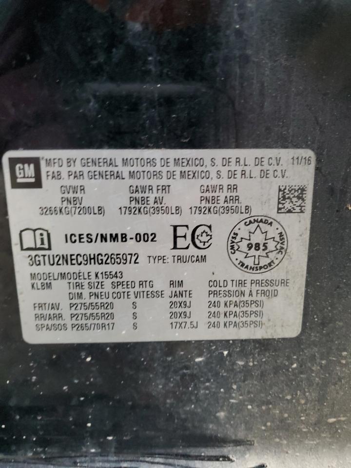 2017 GMC Sierra K1500 Slt VIN: 3GTU2NEC9HG265972 Lot: 90713935