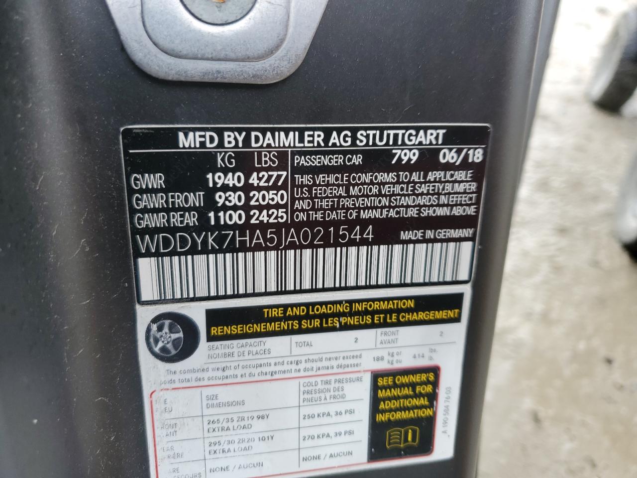 2018 Mercedes-Benz Amg Gt VIN: WDDYK7HA5JA021544 Lot: 91252045