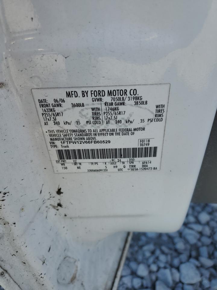 2006 Ford F150 Supercrew VIN: 1FTPW12V66FB60529 Lot: 92701475