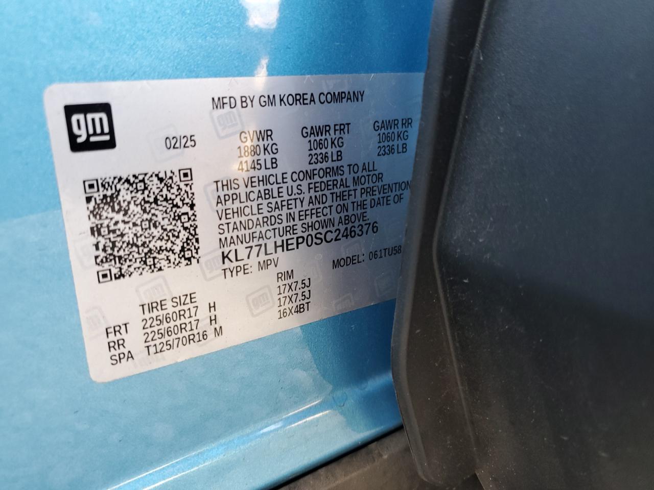 2025 Chevrolet Trax 1Lt VIN: KL77LHEP0SC246376 Lot: 92346755