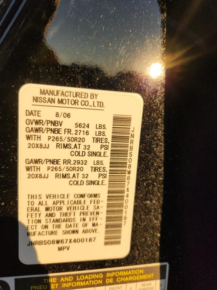 2007 Infiniti Fx45 VIN: JNRBS08W67X400187 Lot: 90706875