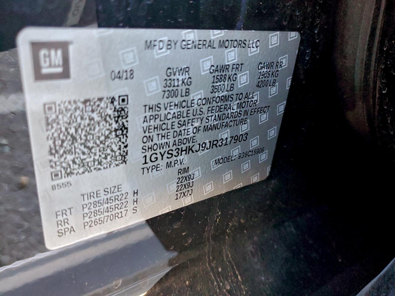 2018 Cadillac Escalade Esv Luxury VIN: 1GYS3HKJ9JR317903 Lot: 94324355