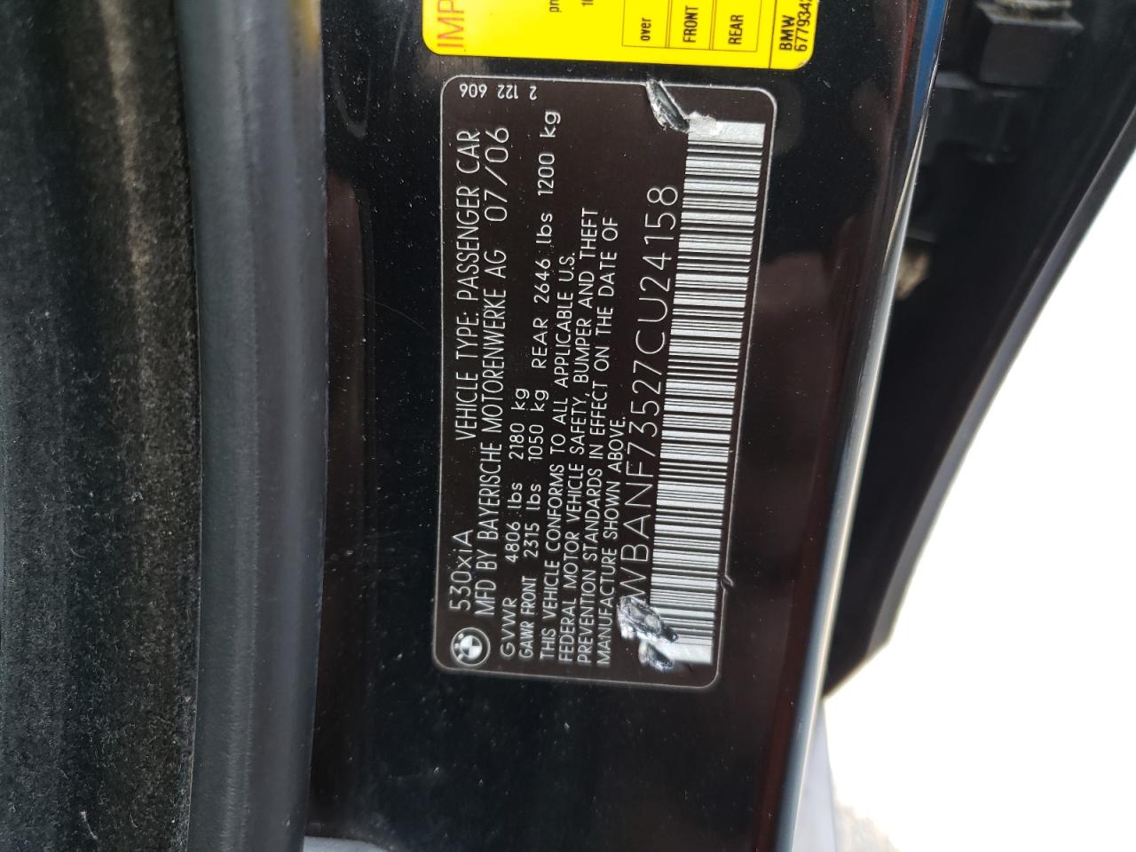 2007 BMW 530 Xi VIN: WBANF73527CU24158 Lot: 91927315