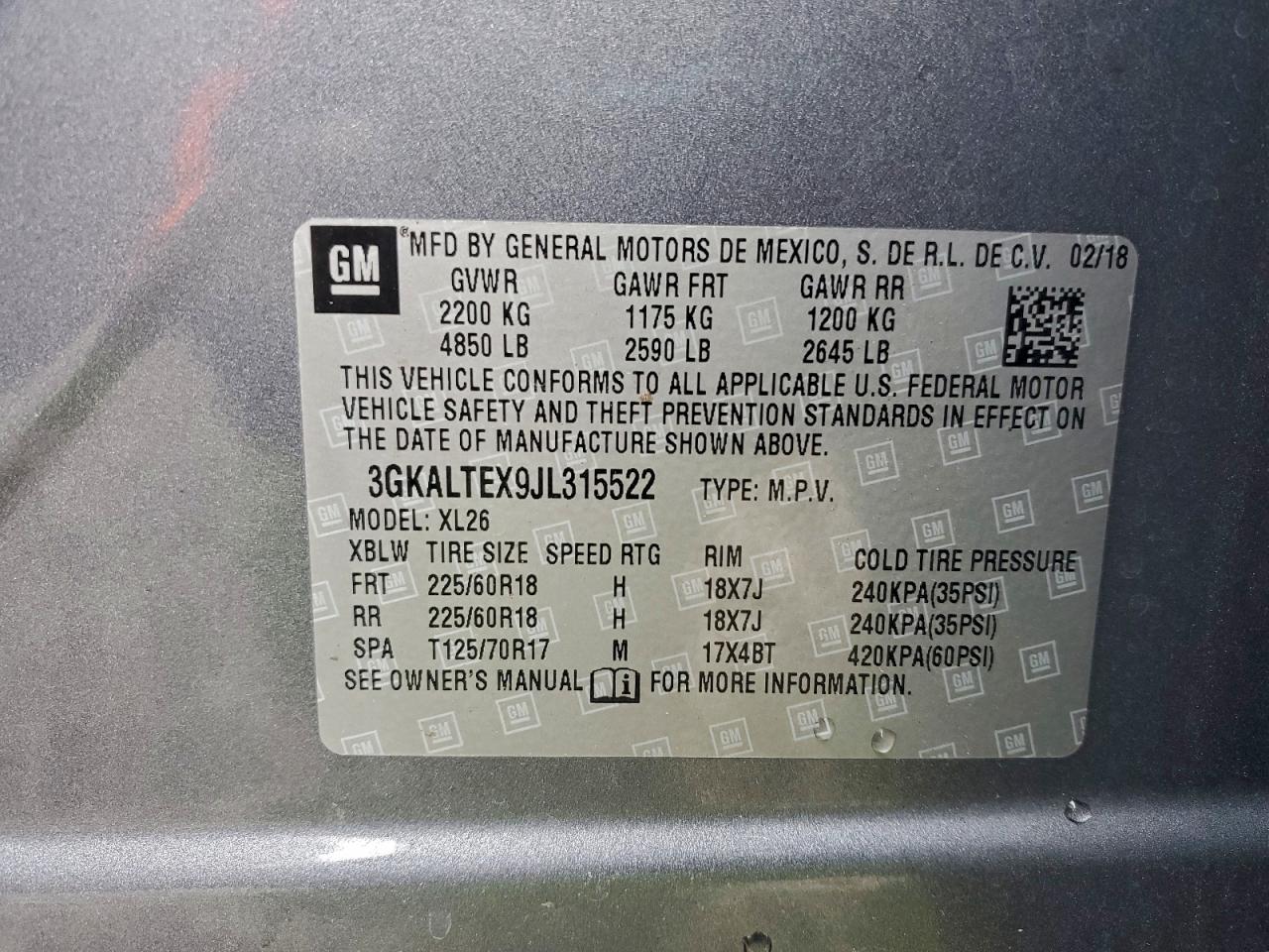 2018 GMC Terrain Sle VIN: 3GKALTEX9JL315522 Lot: 94084735