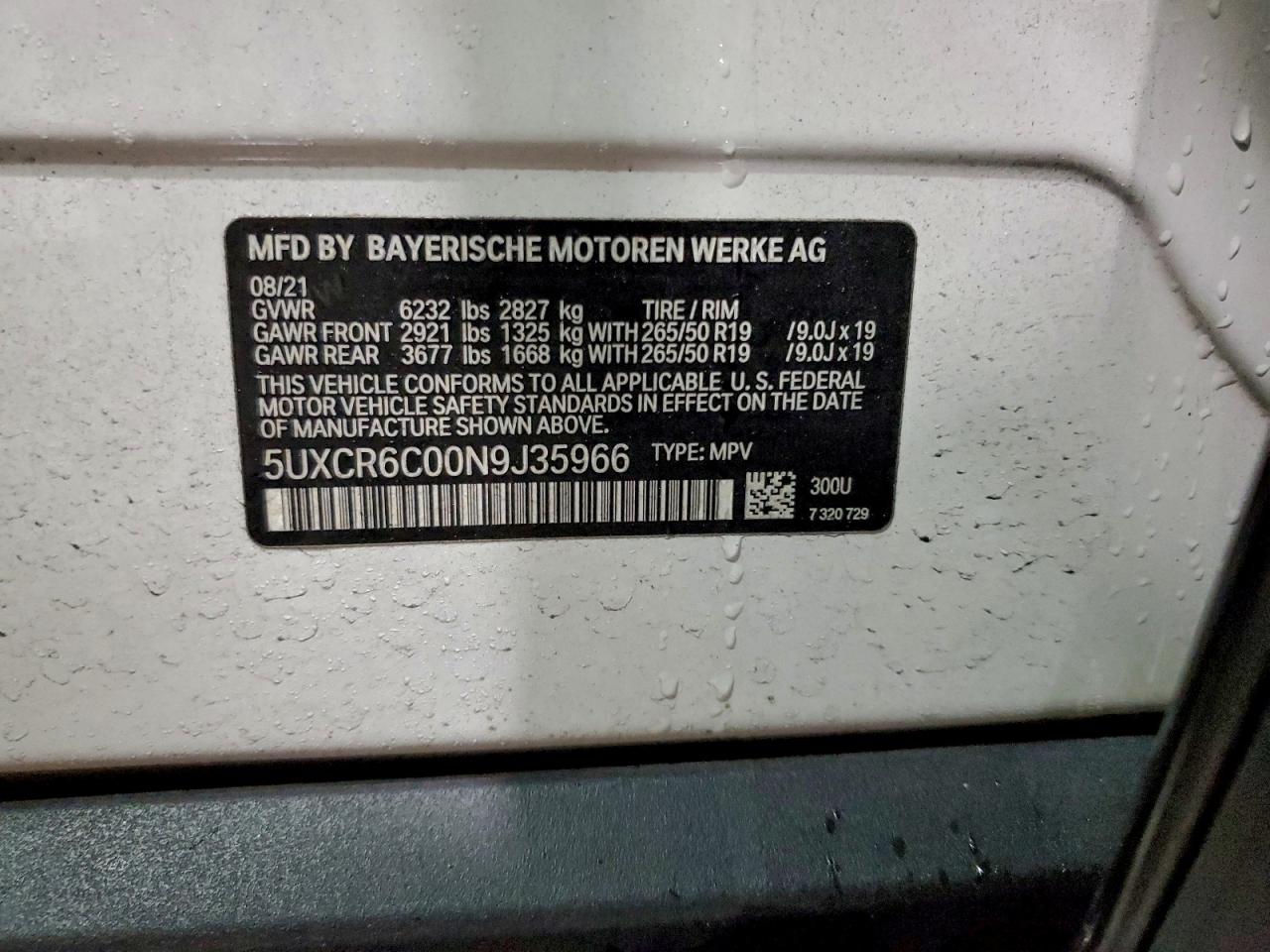 2022 BMW X5 xDrive40I VIN: 5UXCR6C00N9J35966 Lot: 94665385