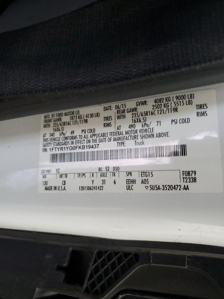 2015 Ford Transit T-250 Utility / Service Van VIN: 1FTYR1YG0FKB19437 Lot: 90837875
