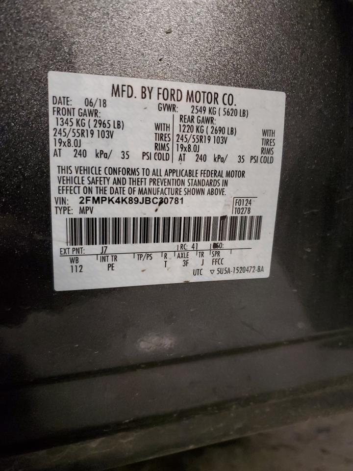 2018 Ford Edge Titanium VIN: 2FMPK4K89JBC30781 Lot: 91697105