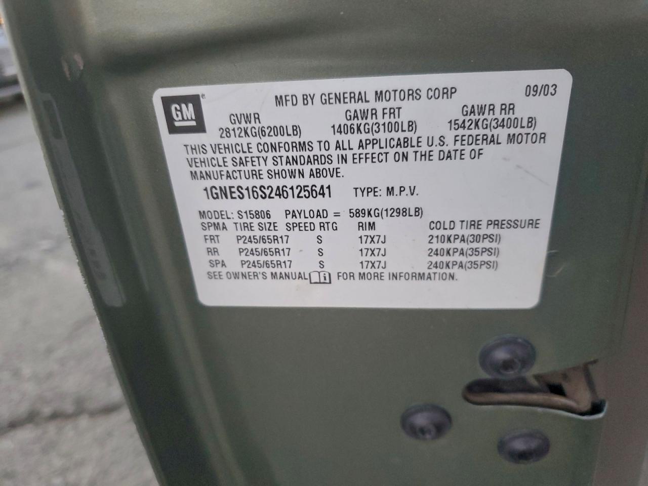 2004 Chevrolet Trailblazer Ext Ls VIN: 1GNES16S246125641 Lot: 94582525