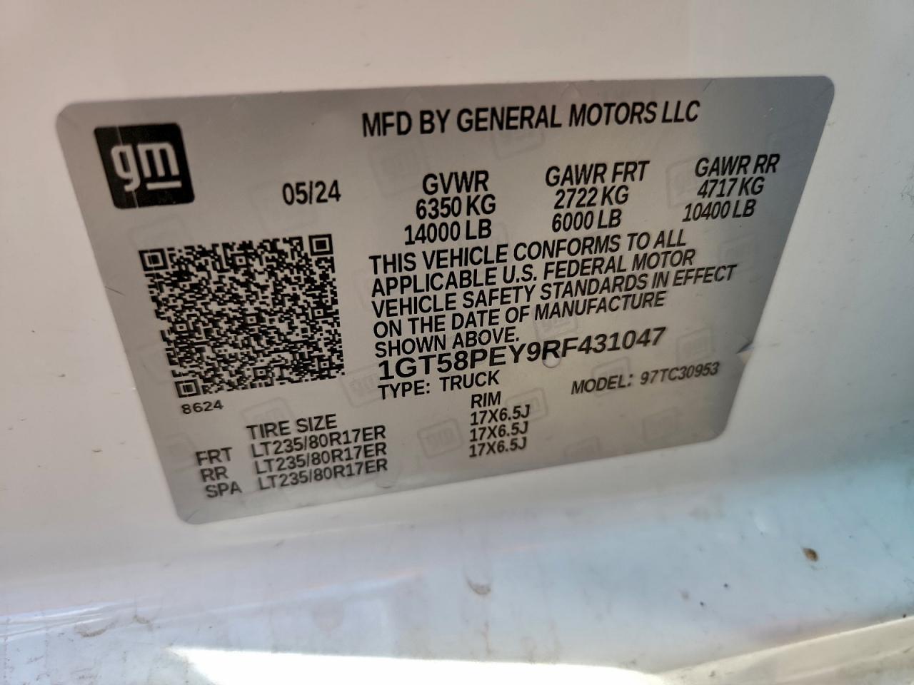 2024 GMC Sierra C3500 VIN: 1GT58PEY9RF431047 Lot: 93750215