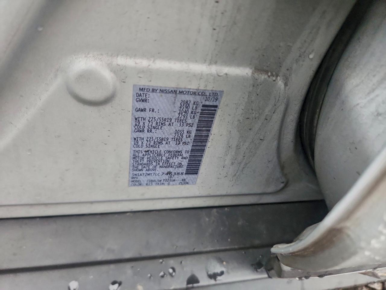 2020 Nissan Rogue S VIN: 5N1AT2MT7LC746388 Lot: 94279545