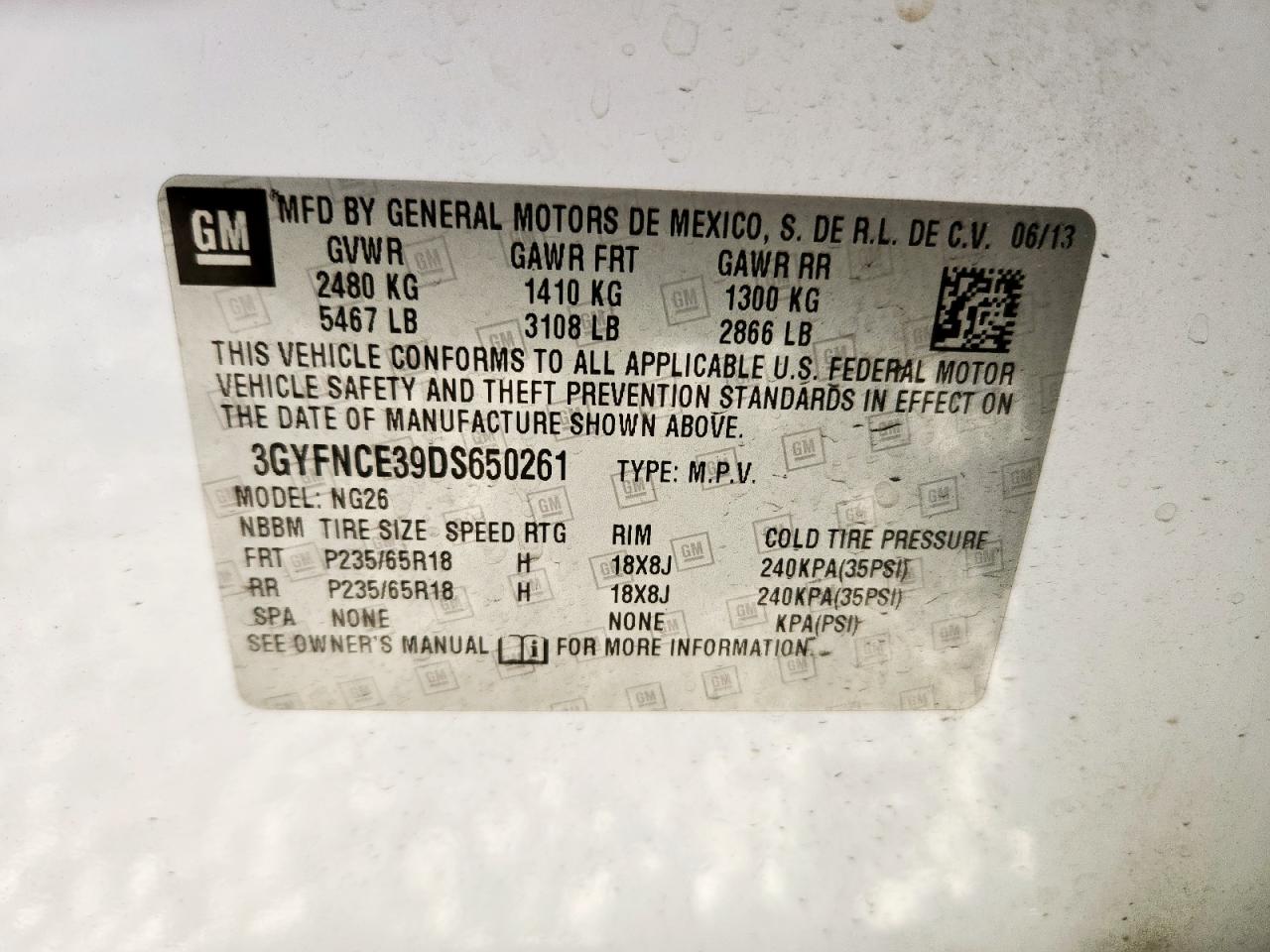 2013 Cadillac Srx Luxury Collection VIN: 3GYFNCE39DS650261 Lot: 93054965