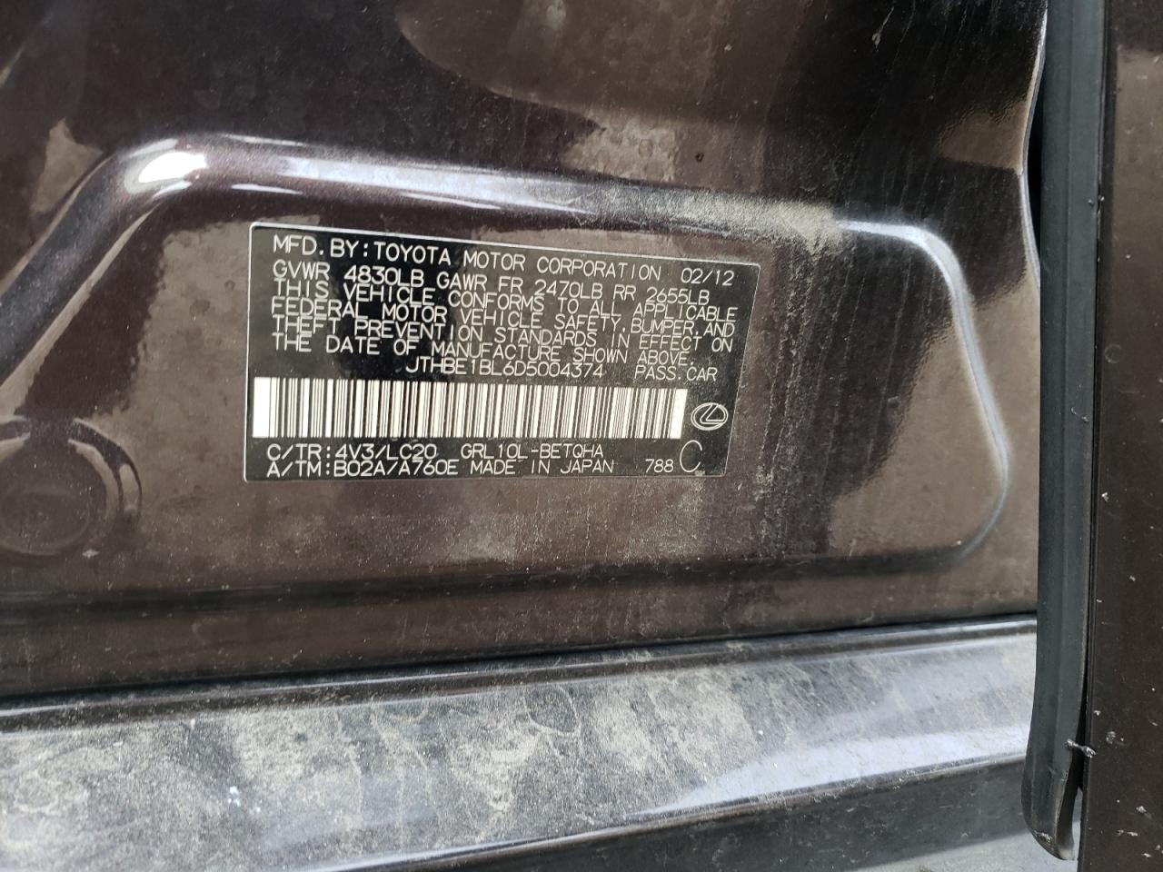 2013 Lexus Gs 350 VIN: JTHBE1BL6D5004374 Lot: 93050645