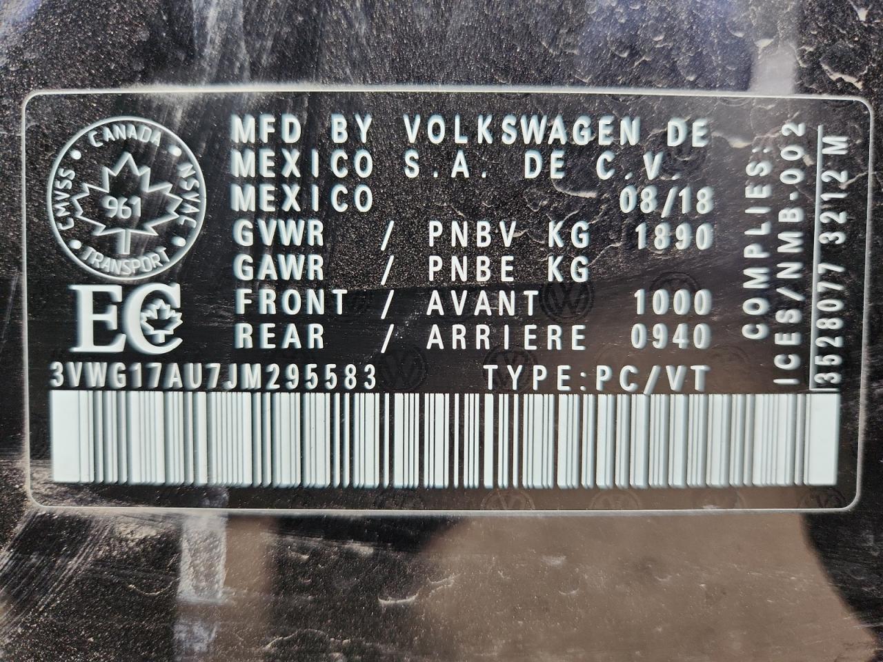 2018 Volkswagen Golf S VIN: 3VWG17AU7JM295583 Lot: 92009795