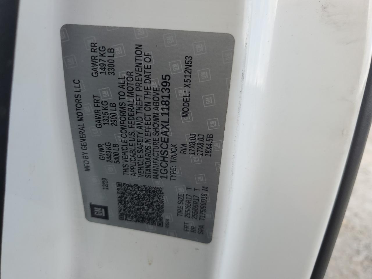 2020 Chevrolet Colorado Lt VIN: 1GCHSCEAXL1181395 Lot: 92301575