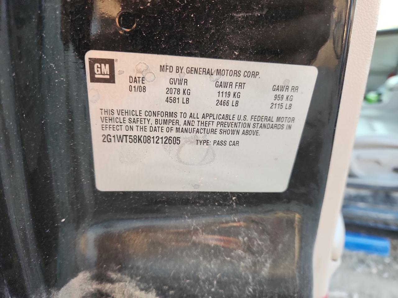 2008 Chevrolet Impala Lt VIN: 2G1WT58K081212605 Lot: 91110205