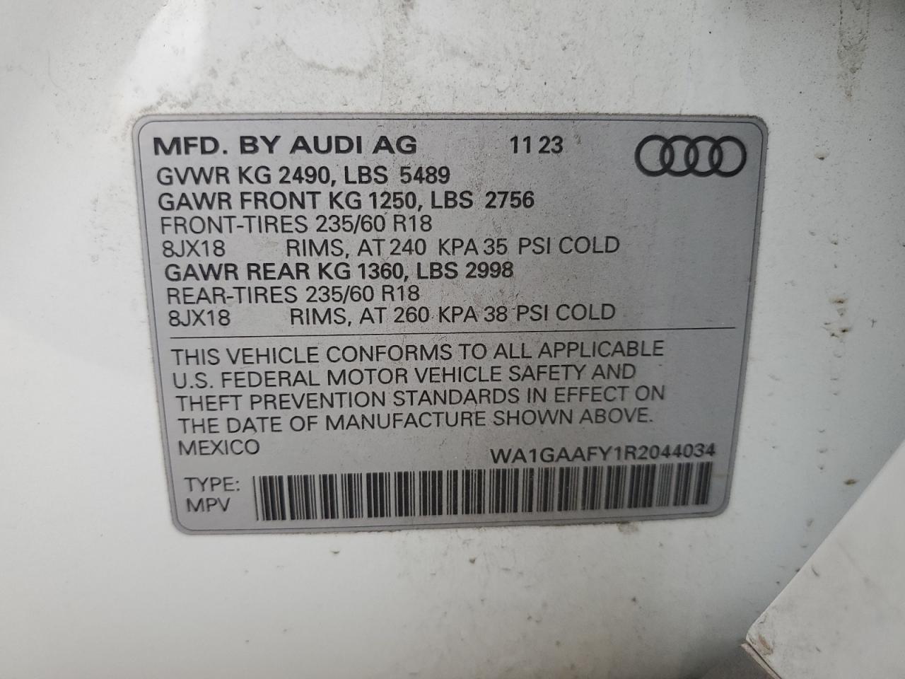 2024 Audi Q5 Premium 45 VIN: WA1GAAFY1R2044034 Lot: 92002435