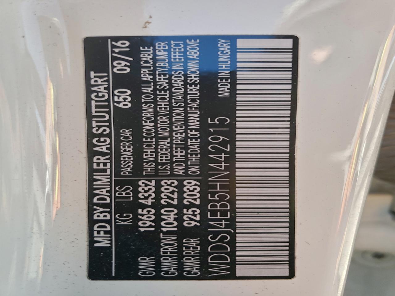 2017 Mercedes-Benz Cla 250 VIN: WDDSJ4EB5HN442915 Lot: 93525805