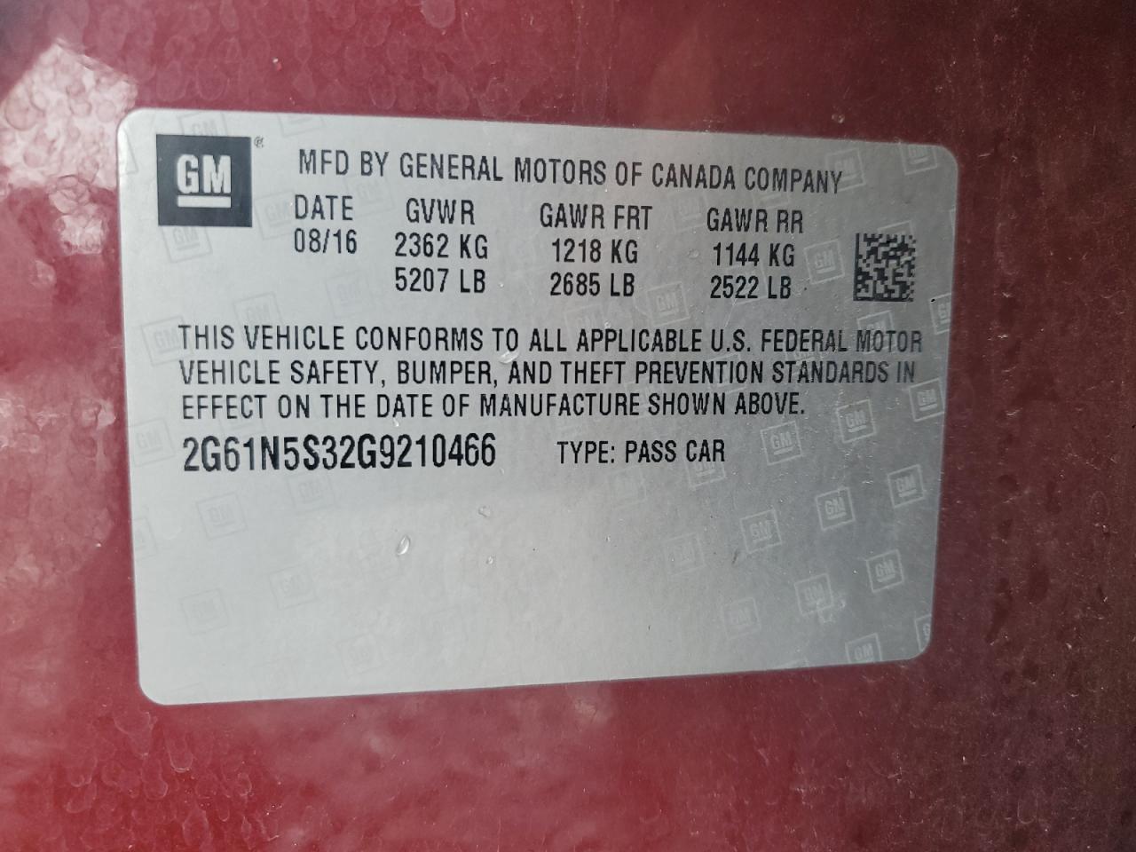 2016 Cadillac Xts Luxury Collection VIN: 2G61N5S32G9210466 Lot: 91319335