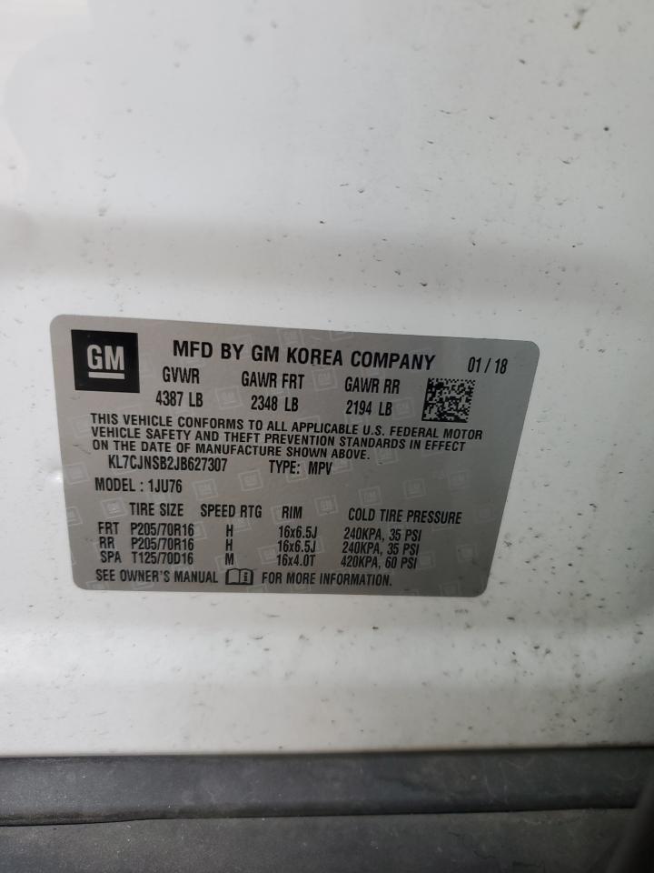 2018 Chevrolet Trax Ls VIN: KL7CJNSB2JB627307 Lot: 91201795