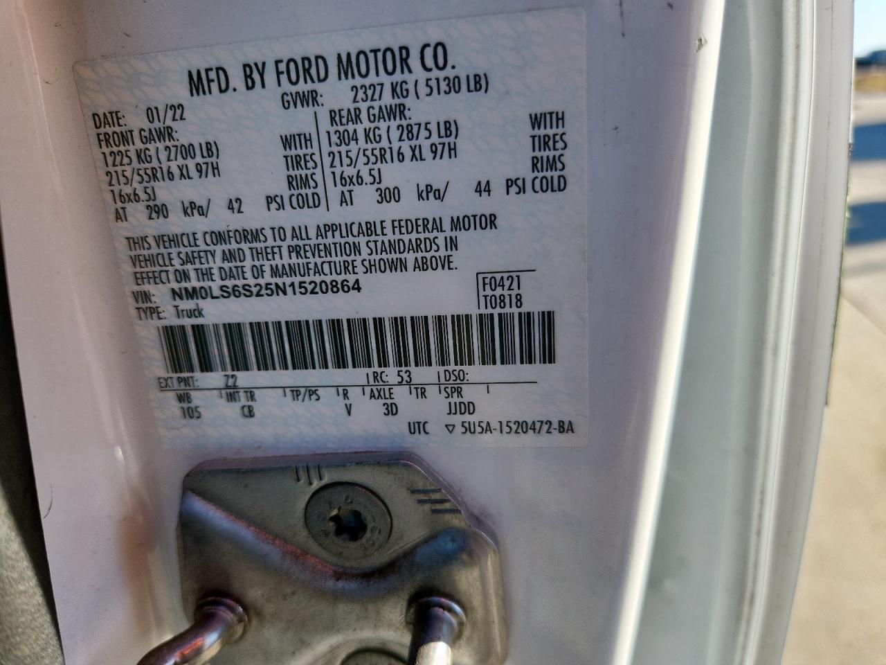 2022 Ford Transit Connect Utility / Service Van VIN: NM0LS6S25N1520864 Lot: 91272455