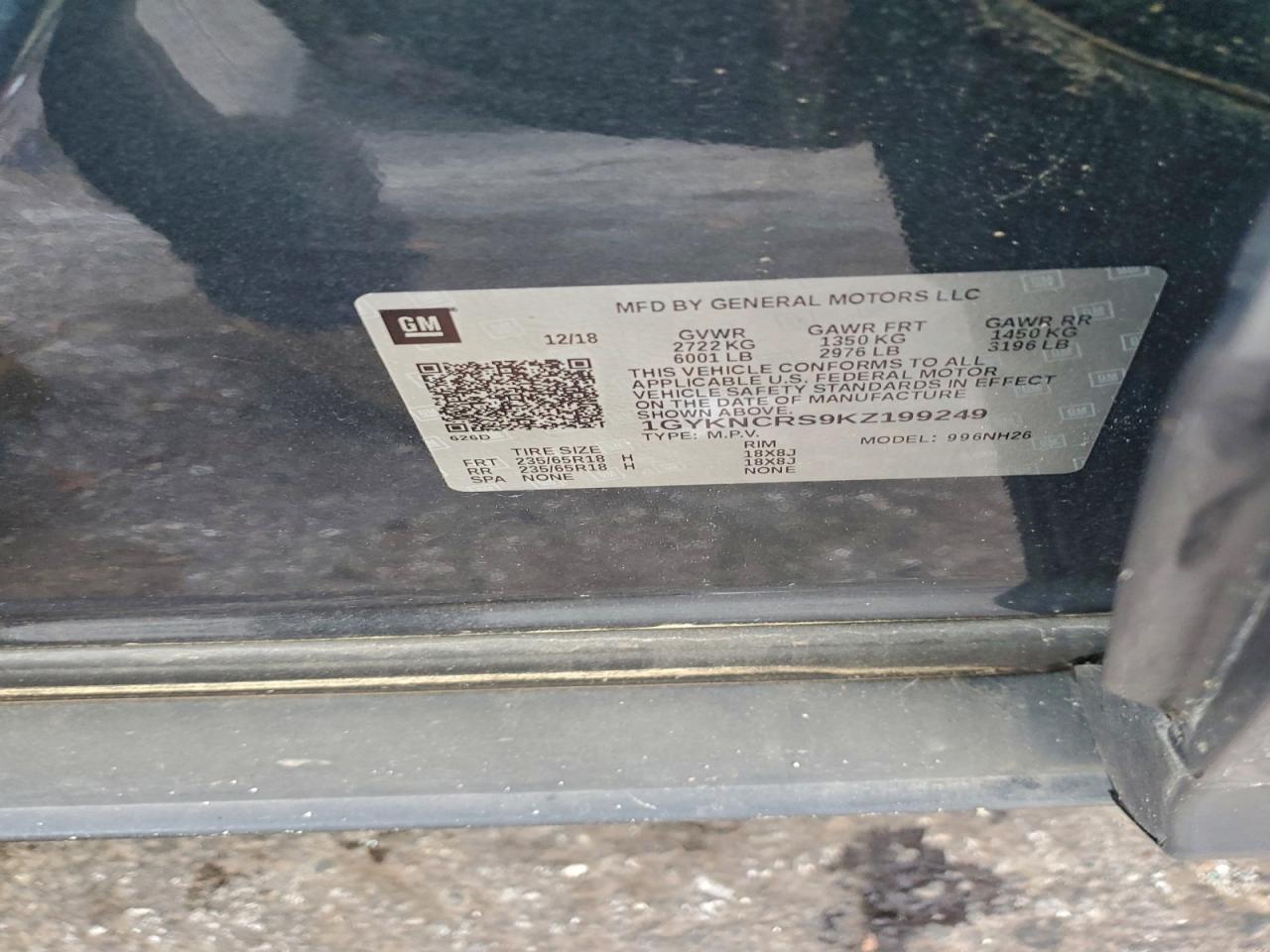 2019 Cadillac Xt5 Luxury VIN: 1GYKNCRS9KZ199249 Lot: 93845225